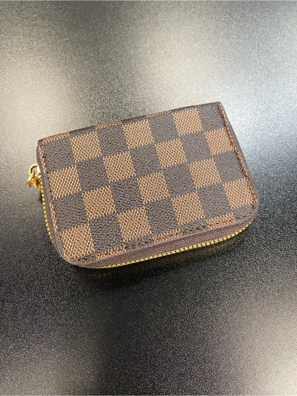 Brown Check Zip Card Holder Wallet
